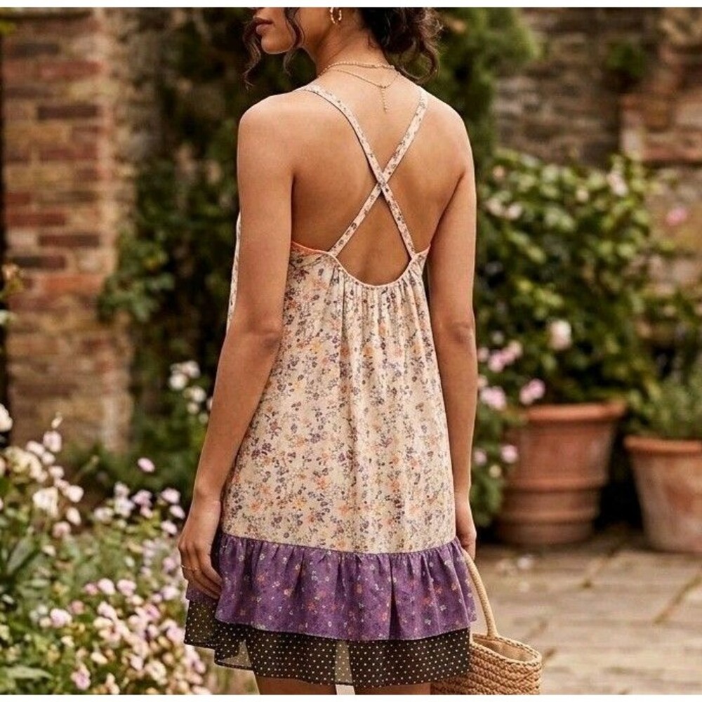 Johnny Was For Love & Liberty Silk Ruffle Floral Polka Dot Dress - S